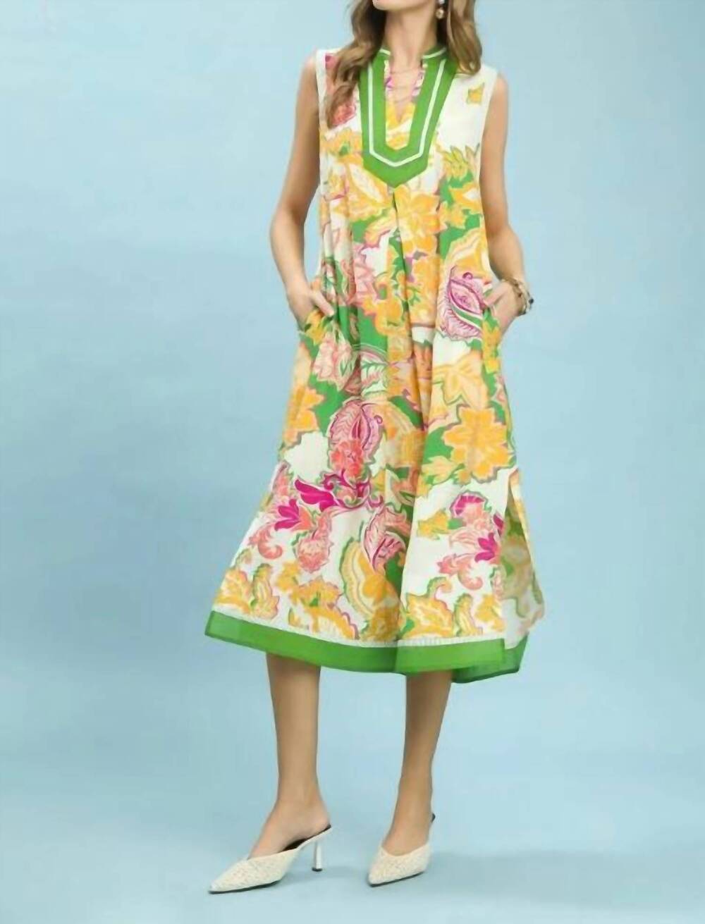 NEW UMGEE floral sleeveless midi dress in green